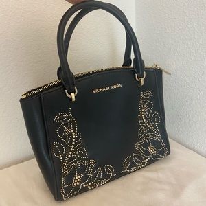 Michael Kors black leather mini purse with gold detail